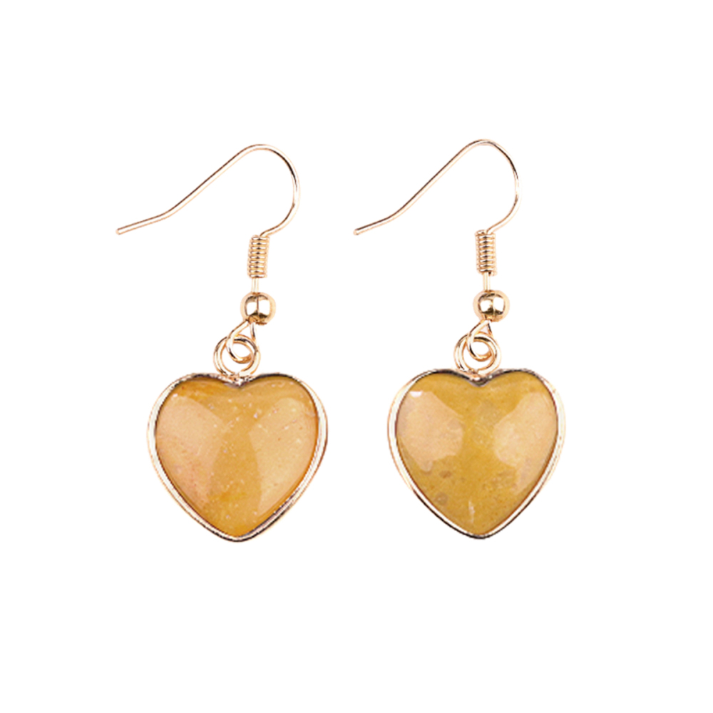 Gold 15MM Heart Gemstone Pendant Charms Drop Earrings for Women Girl