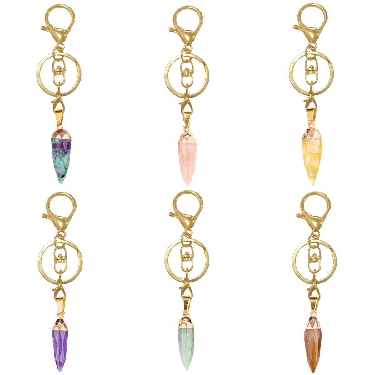 Handmade Craved Faceted Chili Gold Stone Pendant keychain