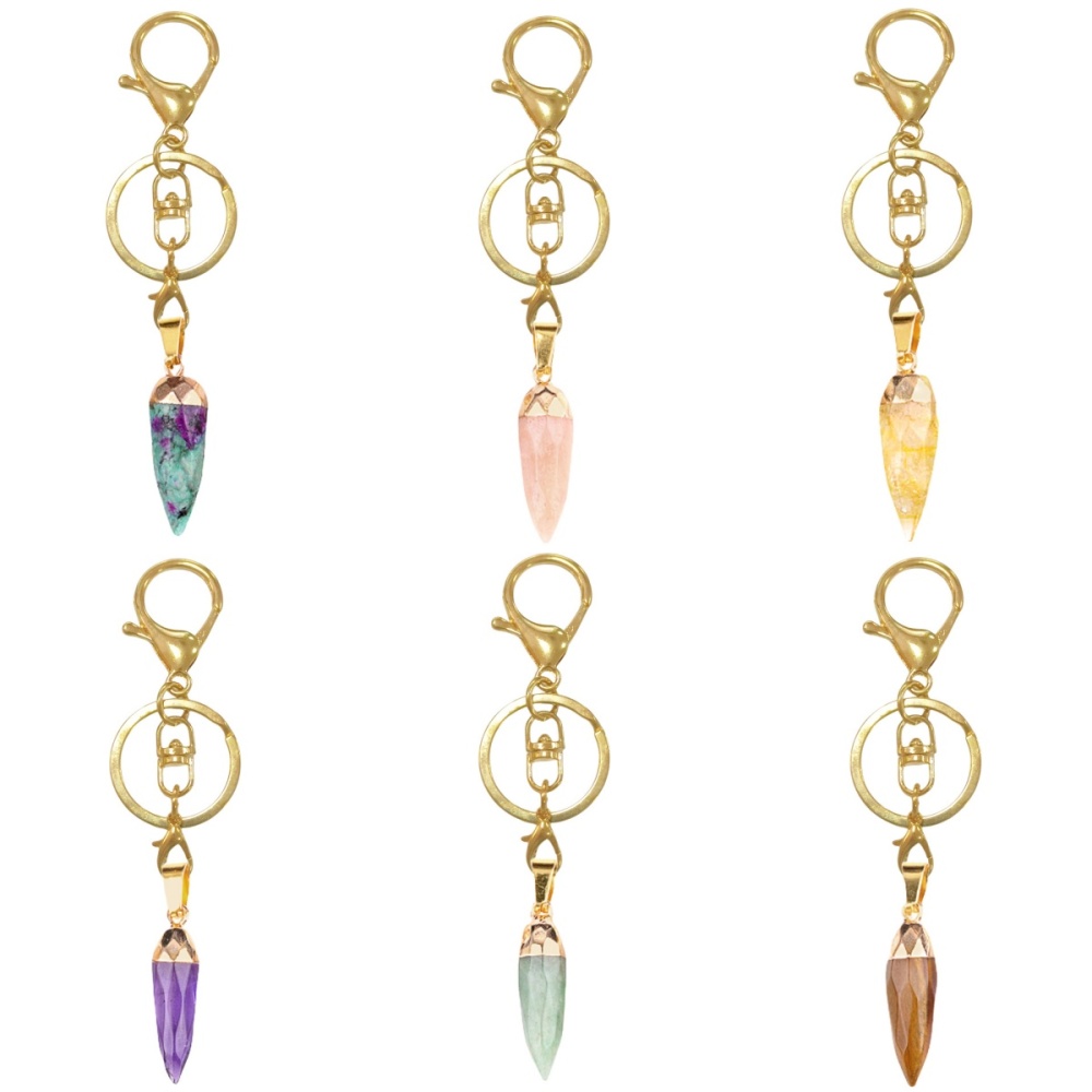Handmade Craved Faceted Chili Gold Stone Pendant keychain