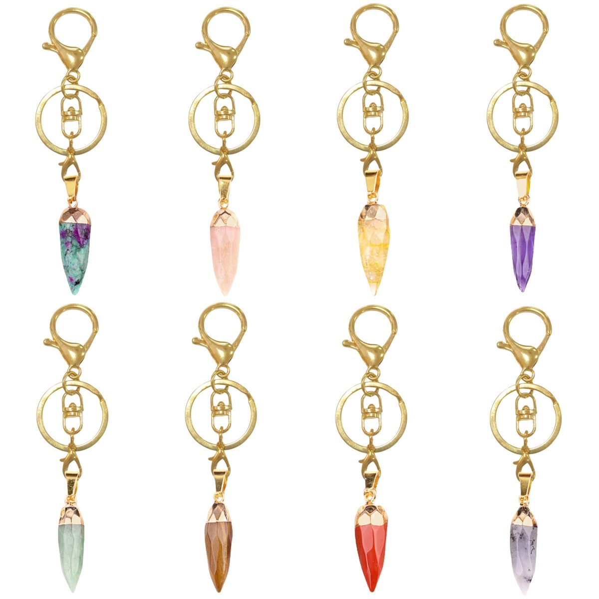 Handmade Craved Faceted Chili Gold Stone Pendant keychain
