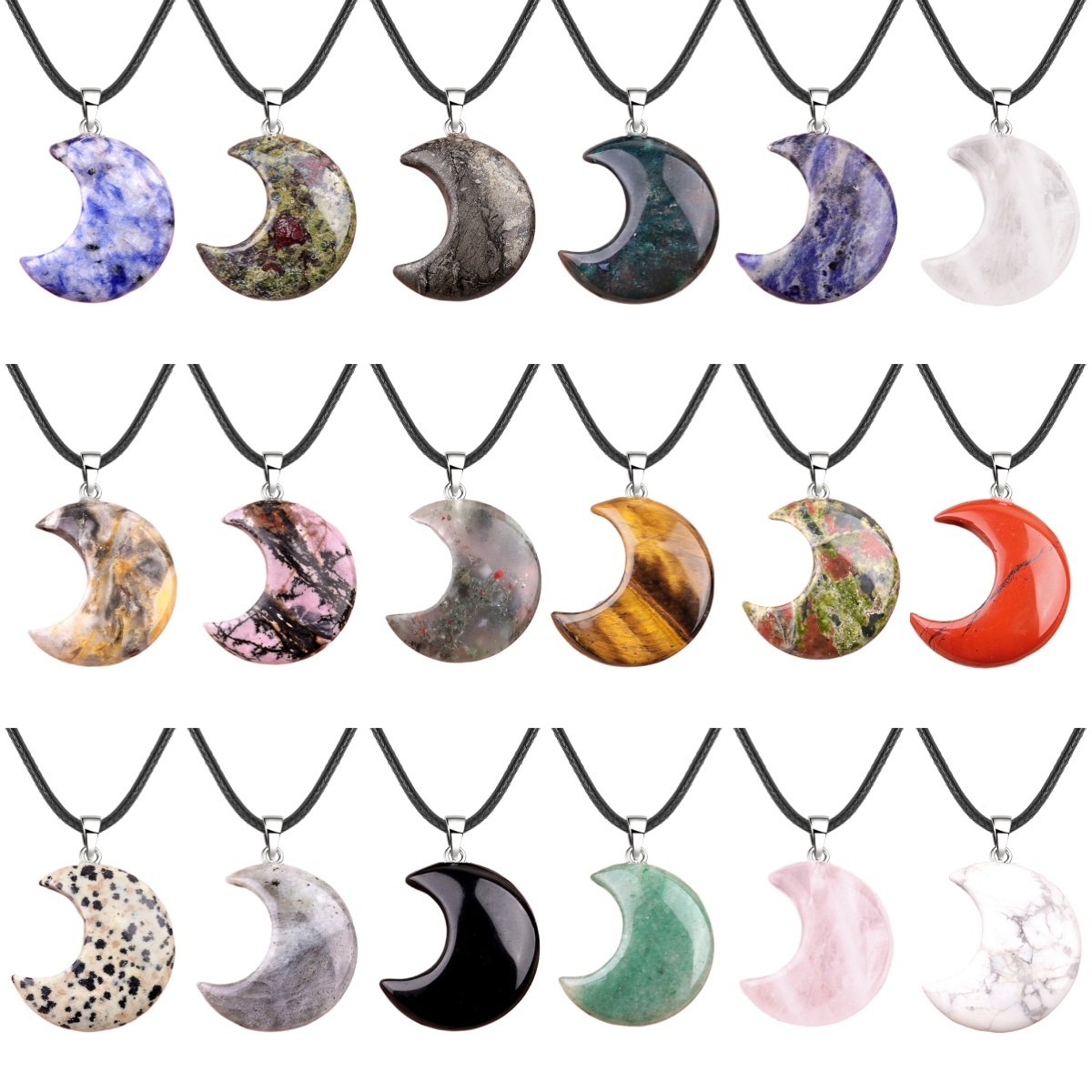 30MM Moon Stone Pendant Necklace 45CM Black Cord