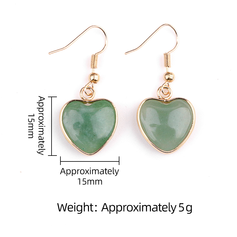 Gold 15MM Heart Gemstone Pendant Charms Drop Earrings for Women Girl