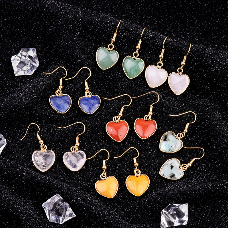 Gold 15MM Heart Gemstone Pendant Charms Drop Earrings for Women Girl