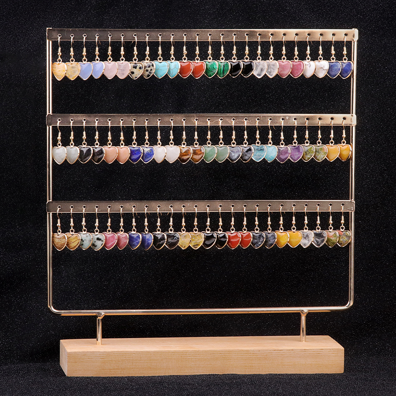 Gold 15MM Heart Gemstone Pendant Charms Drop Earrings for Women Girl