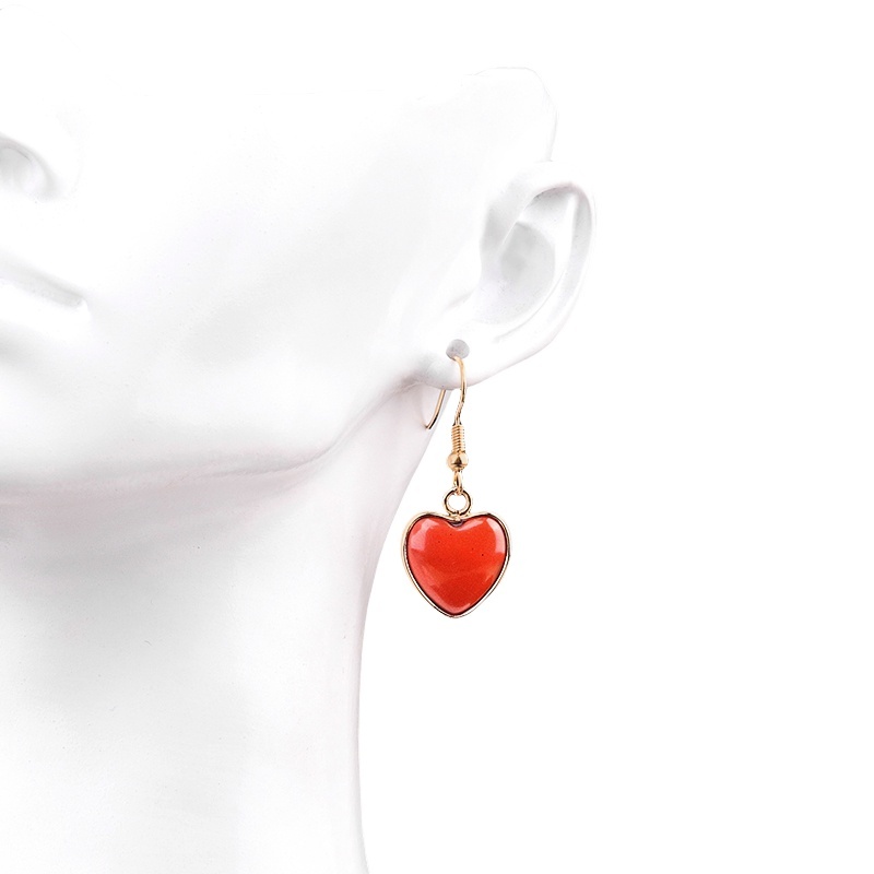 Gold 15MM Heart Gemstone Pendant Charms Drop Earrings for Women Girl