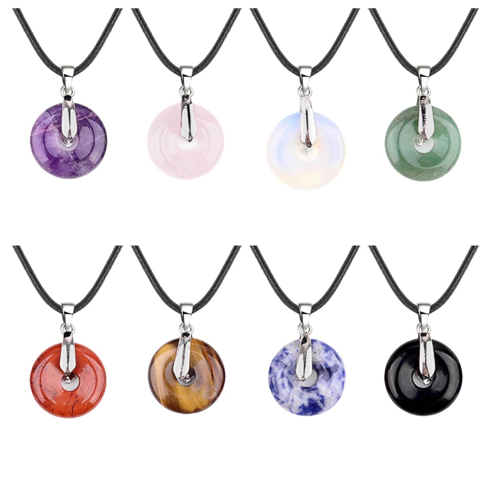 20MM Coin Stone Pendant  Silver Clasp Pingan Charms Necklace 45CM Black Cord