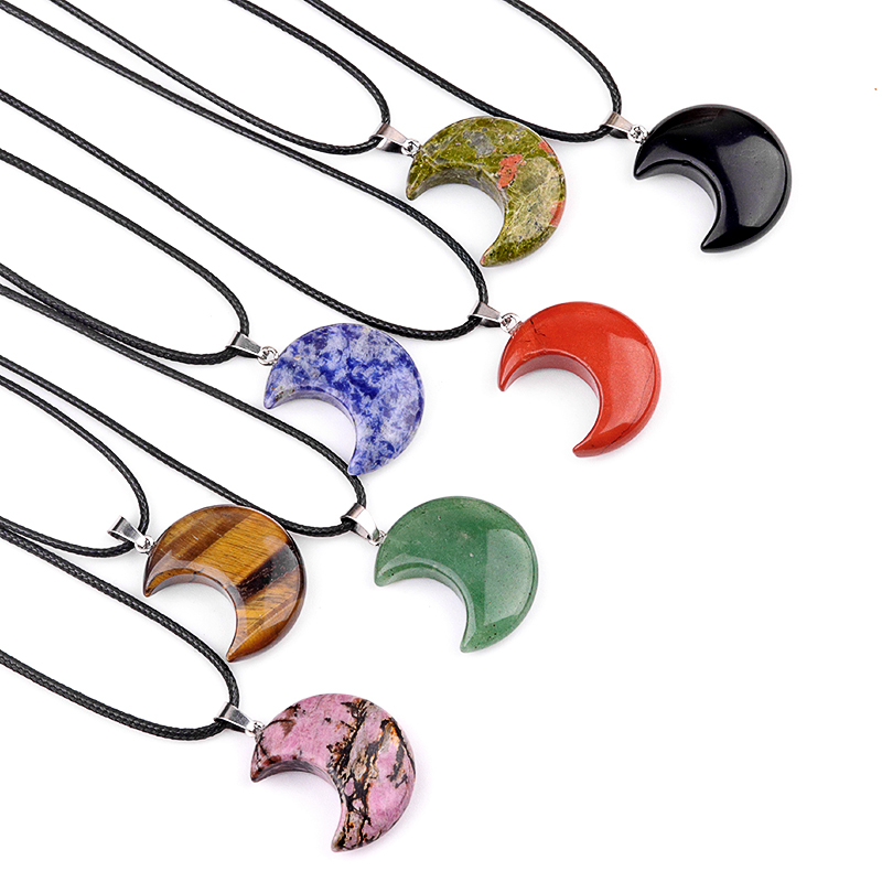 30MM Moon Stone Pendant Necklace 45CM Black Cord