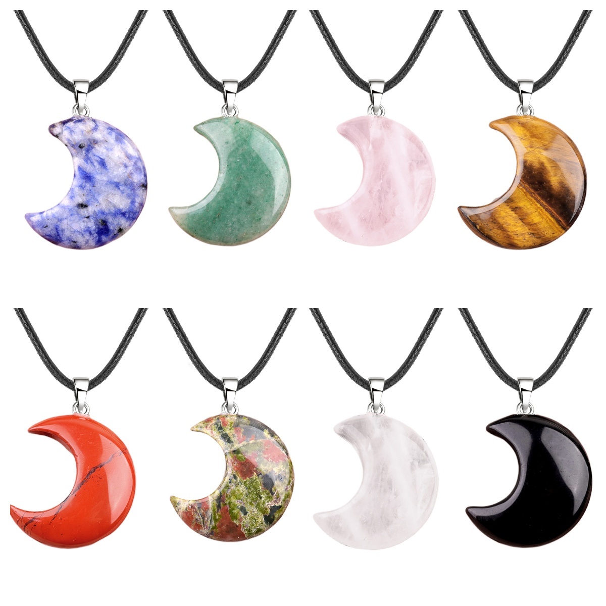 30MM Moon Stone Pendant Necklace 45CM Black Cord