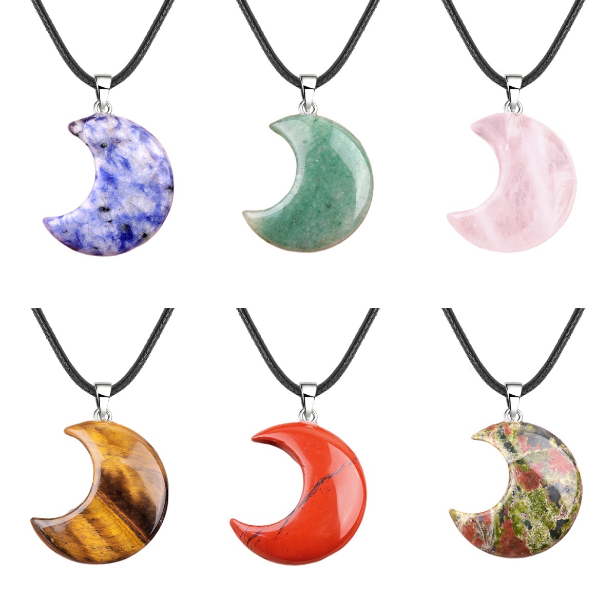 30MM Moon Stone Pendant Necklace 45CM Black Cord