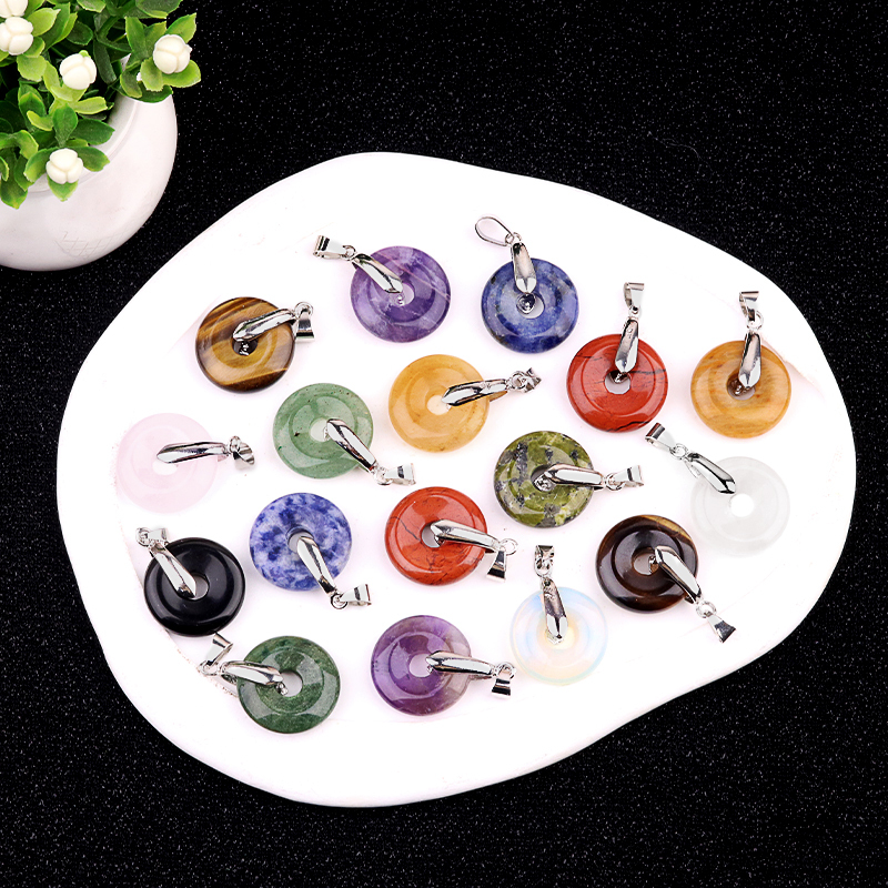 20MM Coin Stone Pendant for Making Jewelry Silver Clasp Pingan Charms