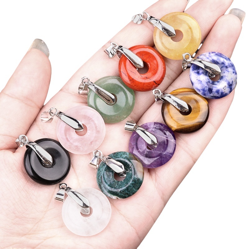 20MM Coin Stone Pendant for Making Jewelry Silver Clasp Pingan Charms