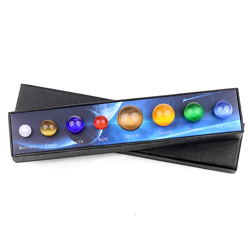 Natural Gemstones Solar System Model Multicolor Space Decor 8 Planets Model Kit Chakra Reiki Healing Crystal Ball Set Gift for Boys Girls Men Women Kids