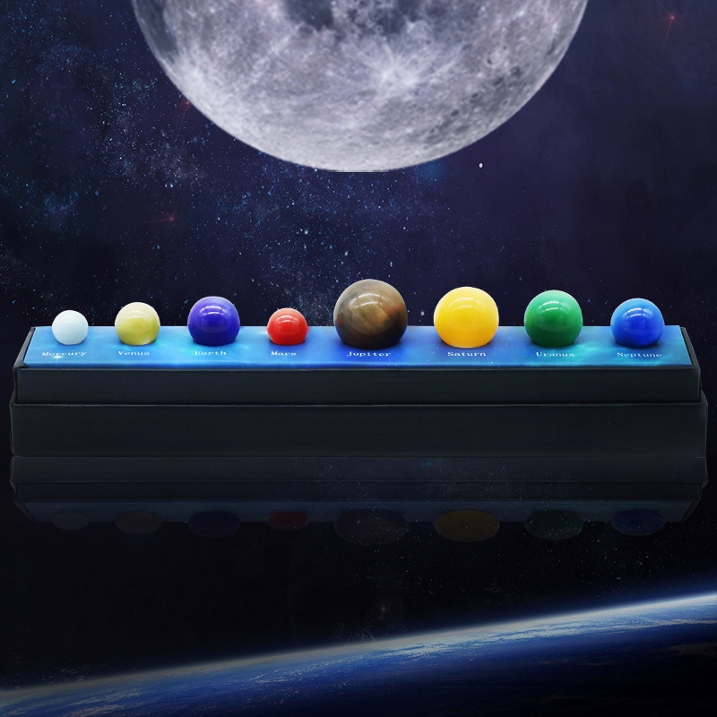 Natural Gemstones Solar System Model Multicolor Space Decor 8 Planets Model Kit Chakra Reiki Healing Crystal Ball Set Gift for Boys Girls Men Women Kids