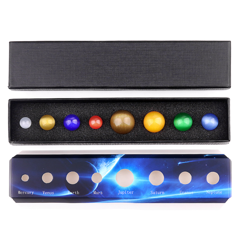 Natural Gemstones Solar System Model Multicolor Space Decor 8 Planets Model Kit Chakra Reiki Healing Crystal Ball Set Gift for Boys Girls Men Women Kids