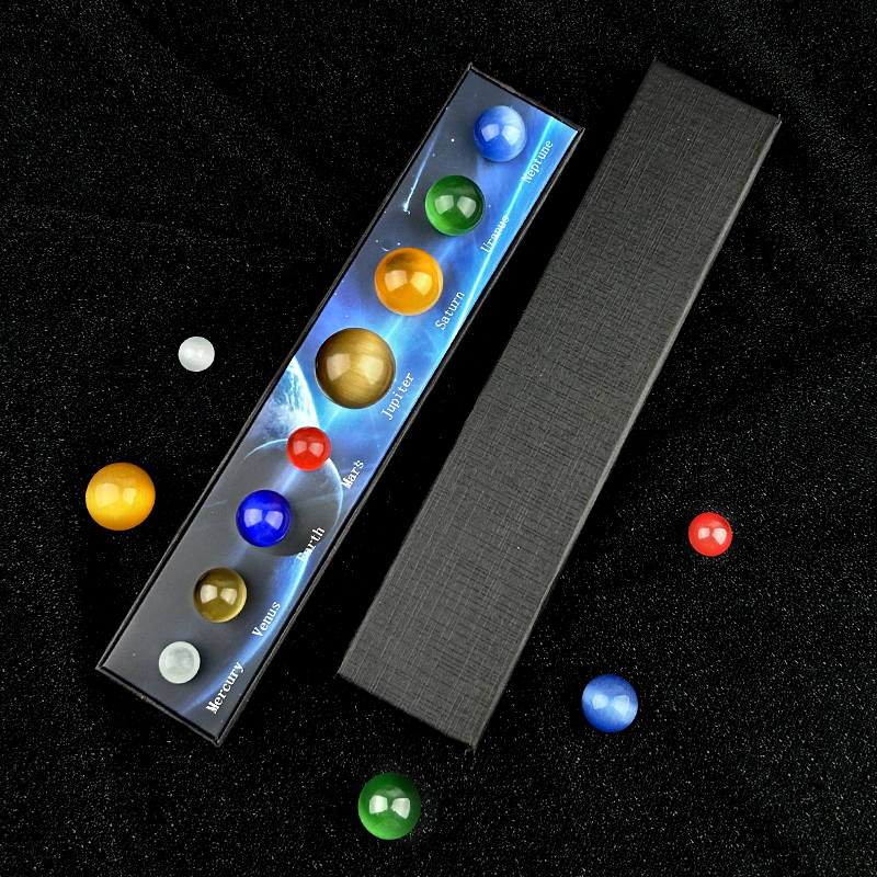 Natural Gemstones Solar System Model Multicolor Space Decor 8 Planets Model Kit Chakra Reiki Healing Crystal Ball Set Gift for Boys Girls Men Women Kids