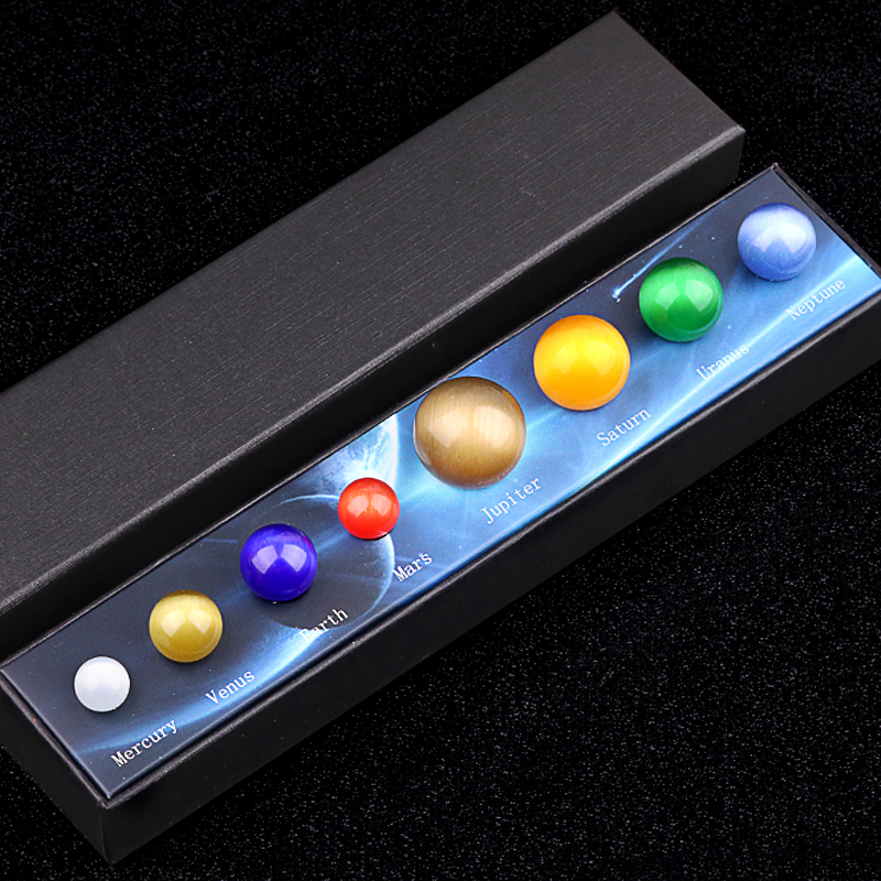 Natural Gemstones Solar System Model Multicolor Space Decor 8 Planets Model Kit Chakra Reiki Healing Crystal Ball Set Gift for Boys Girls Men Women Kids