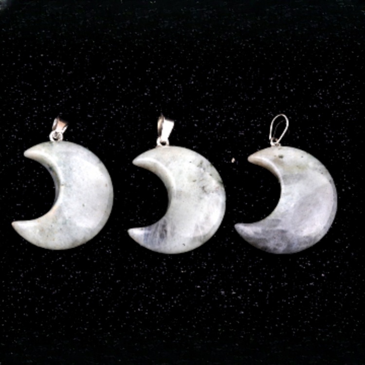 Black Obsidian 30MM Moon Stone Pendant for Making Jewelry