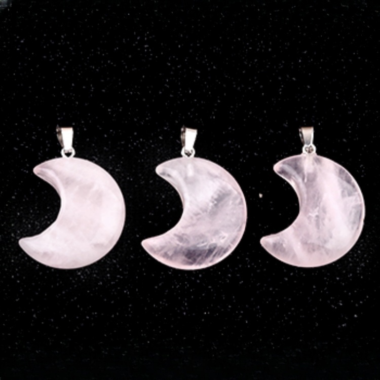 Rose Quartz 30MM Moon Stone Pendant for Making Jewelry