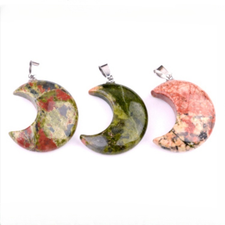 Rose Quartz 30MM Moon Stone Pendant for Making Jewelry