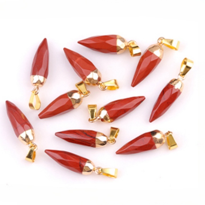 Handmade Craved Faceted Chili Gold Stone Pendant for Making Jewelry