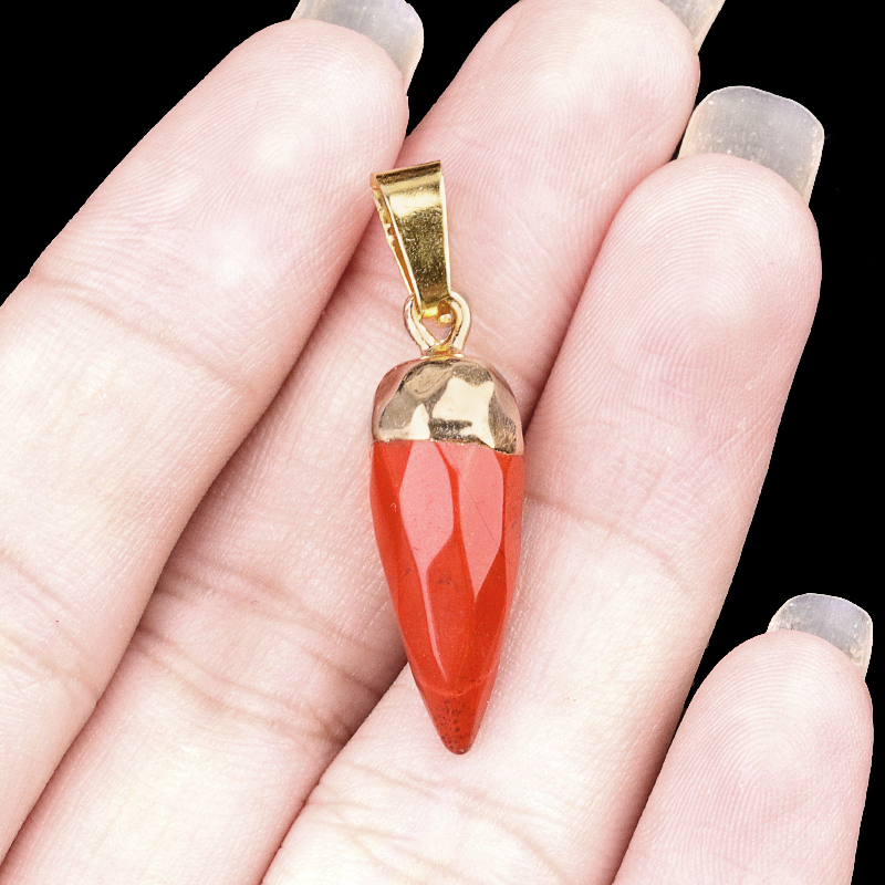 Handmade Craved Faceted Chili Gold Stone Pendant for Making Jewelry