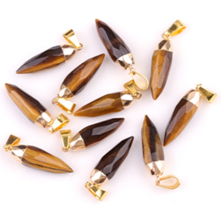 Handmade Craved Faceted Chili Gold Stone Pendant for Making Jewelry