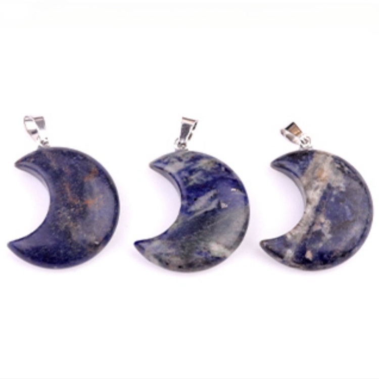Black Obsidian 30MM Moon Stone Pendant for Making Jewelry