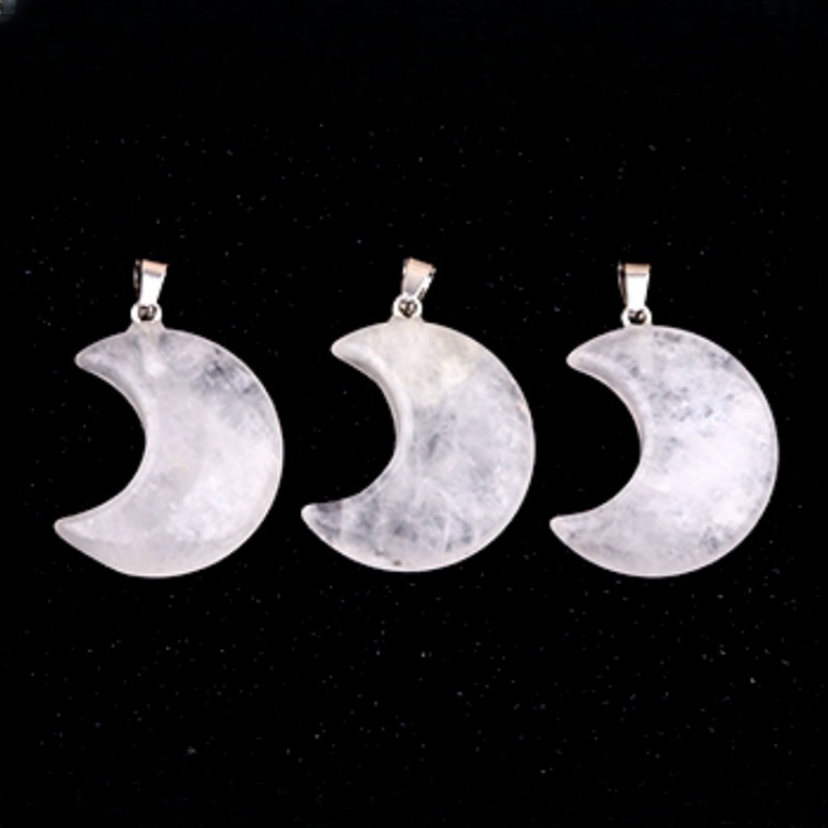 Rose Quartz 30MM Moon Stone Pendant for Making Jewelry