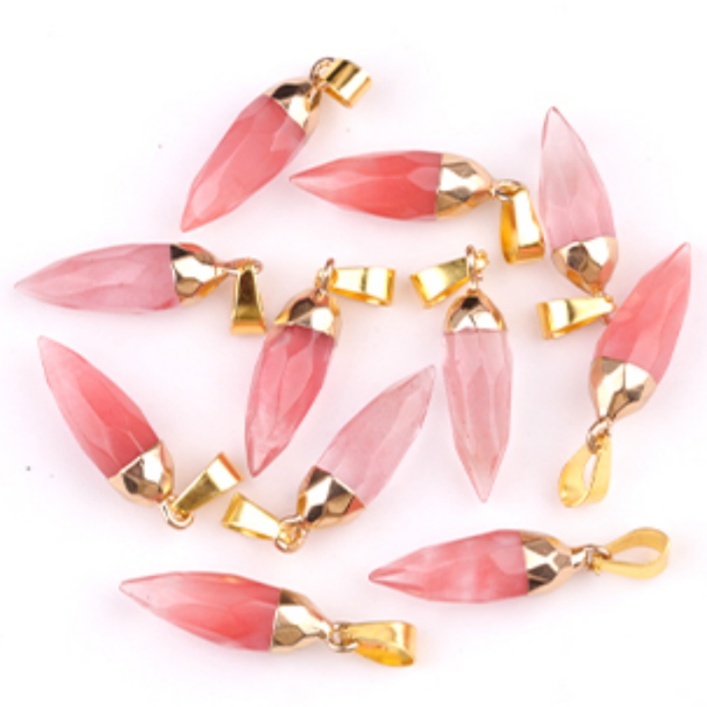 Handmade Craved Faceted Chili Gold Stone Pendant for Making Jewelry