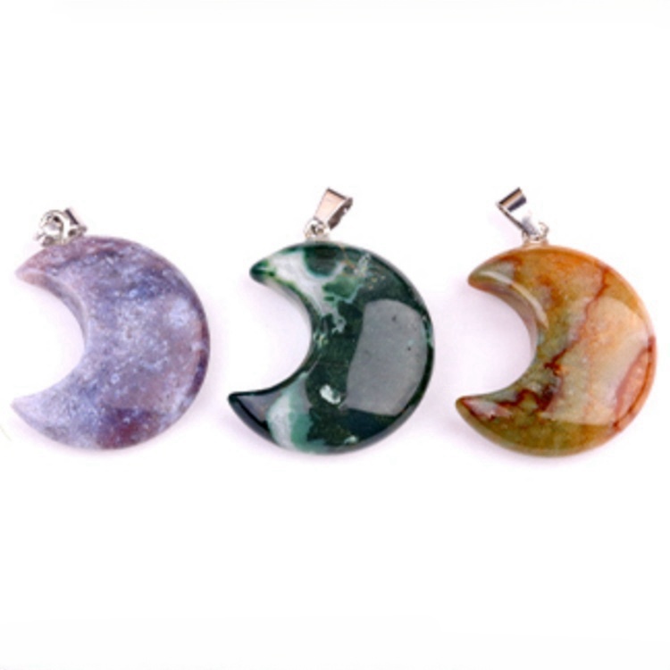 Rose Quartz 30MM Moon Stone Pendant for Making Jewelry