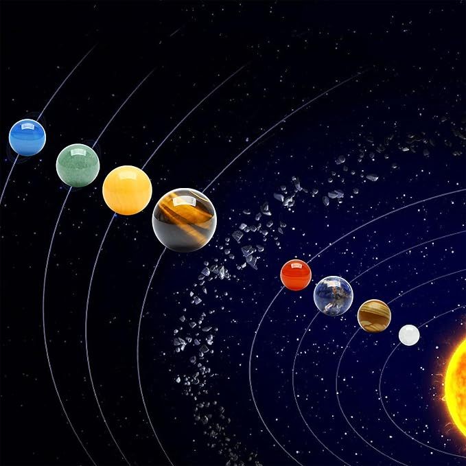 Solar System 9 Planets Gemstone Balls Gift Box for Desk Ornaments Home Decorations Galaxy Universe Model Chakra Healing Crystal Sphere Collective Figurines