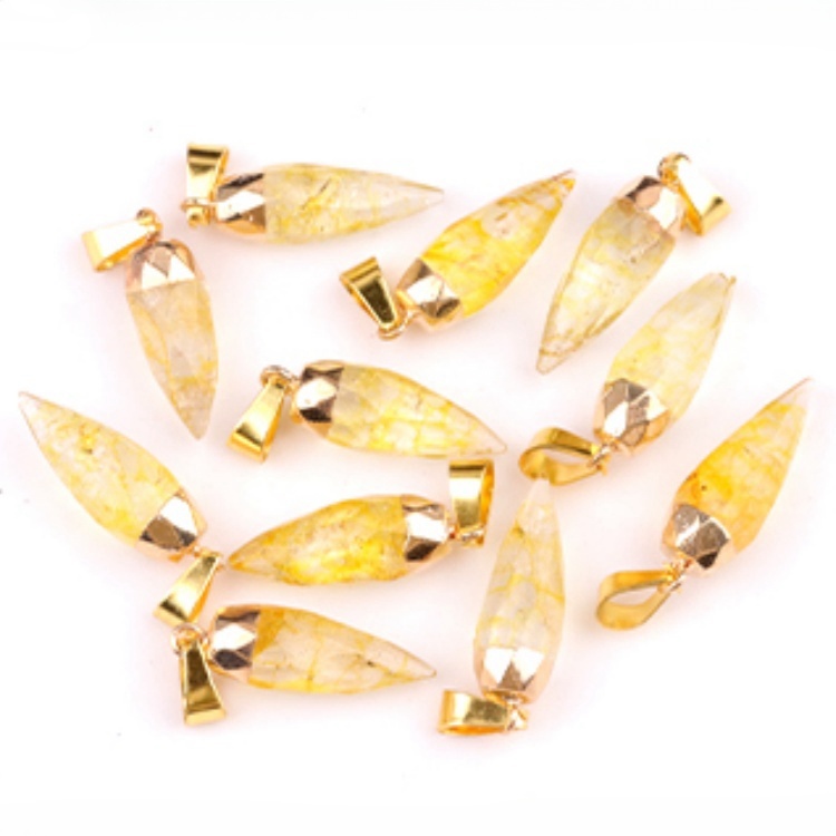 Handmade Craved Faceted Chili Gold Stone Pendant for Making Jewelry