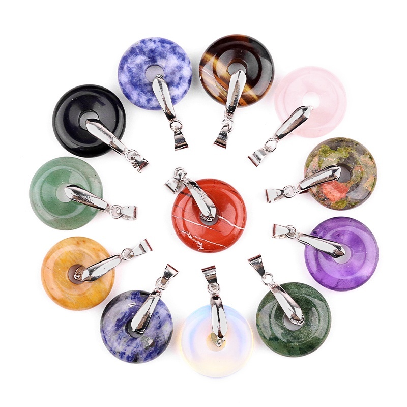 20MM Coin Stone Pendant for Making Jewelry Silver Clasp Pingan Charms