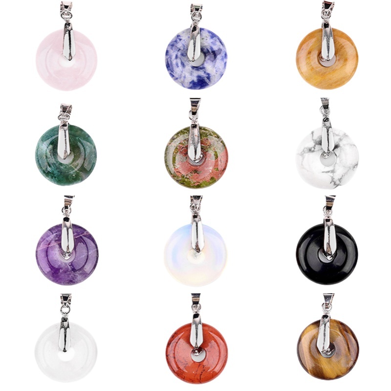 20MM Coin Stone Pendant for Making Jewelry Silver Clasp Pingan Charms
