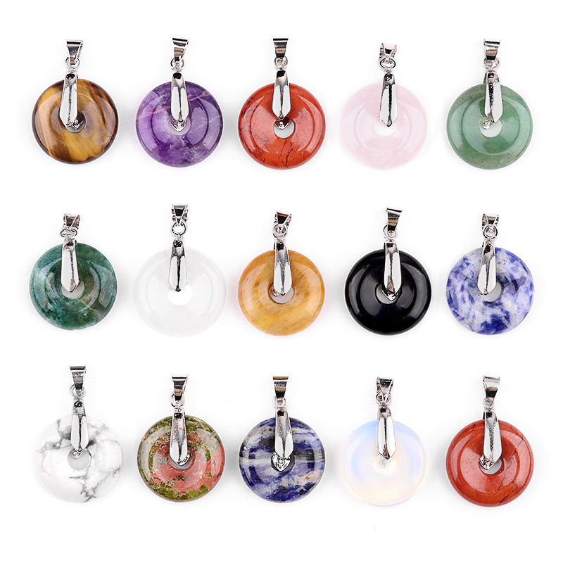 20MM Coin Stone Pendant for Making Jewelry Silver Clasp Pingan Charms