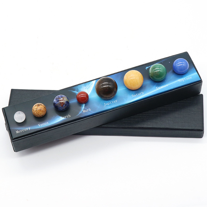 Natural Gemstones Solar System Model Multicolor Space Decor 8 Planets Model Kit Chakra Reiki Healing Crystal Ball Set Gift for Boys Girls Men Women Kids