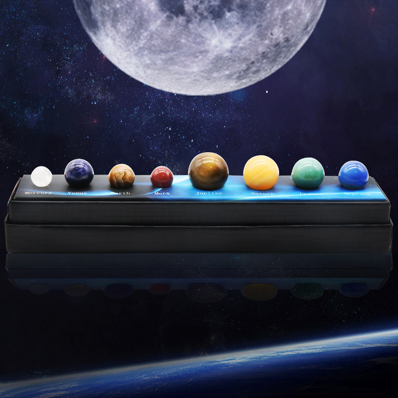 Natural Gemstones Solar System Model Multicolor Space Decor 8 Planets Model Kit Chakra Reiki Healing Crystal Ball Set Gift for Boys Girls Men Women Kids
