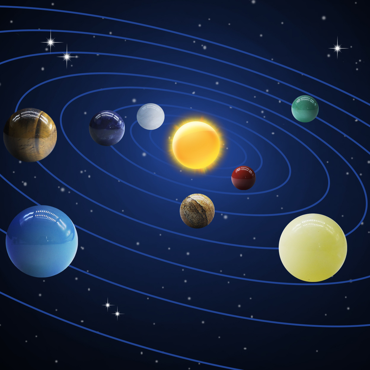 Natural Gemstones Solar System Model Multicolor Space Decor 8 Planets Model Kit Chakra Reiki Healing Crystal Ball Set Gift for Boys Girls Men Women Kids