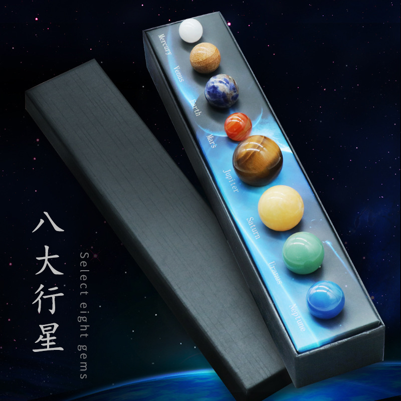Natural Gemstones Solar System Model Multicolor Space Decor 8 Planets Model Kit Chakra Reiki Healing Crystal Ball Set Gift for Boys Girls Men Women Kids