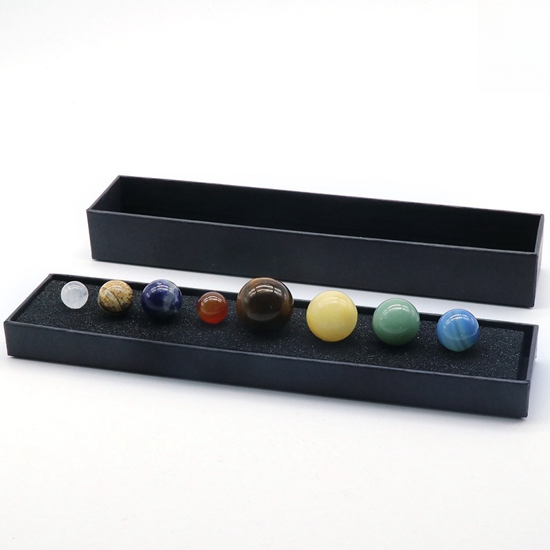 Natural Gemstones Solar System Model Multicolor Space Decor 8 Planets Model Kit Chakra Reiki Healing Crystal Ball Set Gift for Boys Girls Men Women Kids