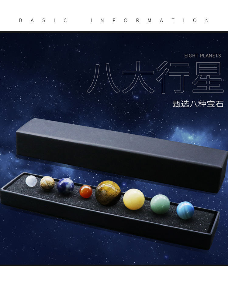 Natural Gemstones Solar System Model Multicolor Space Decor 8 Planets Model Kit Chakra Reiki Healing Crystal Ball Set Gift for Boys Girls Men Women Kids