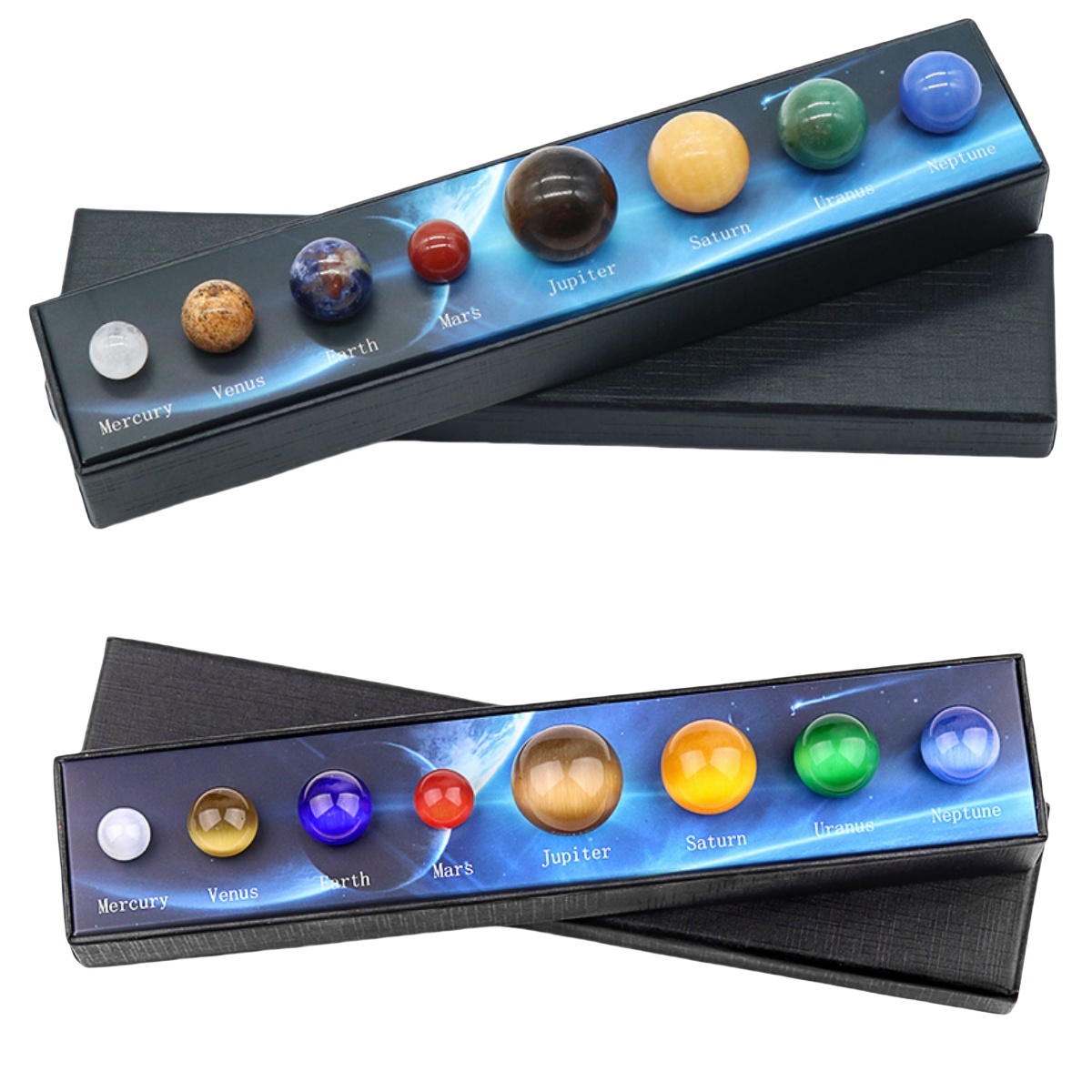 Natural Gemstones Solar System Model Multicolor Space Decor 8 Planets Model Kit Chakra Reiki Healing Crystal Ball Set Gift for Boys Girls Men Women Kids