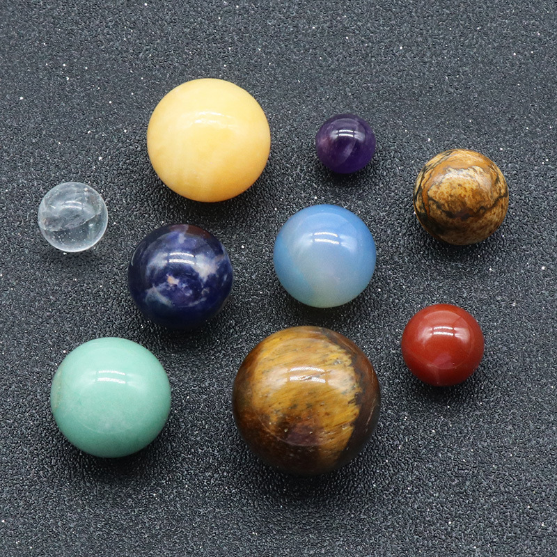 Solar System 9 Planets Gemstone Balls Gift Box for Desk Ornaments Home Decorations Galaxy Universe Model Chakra Healing Crystal Sphere Collective Figurines