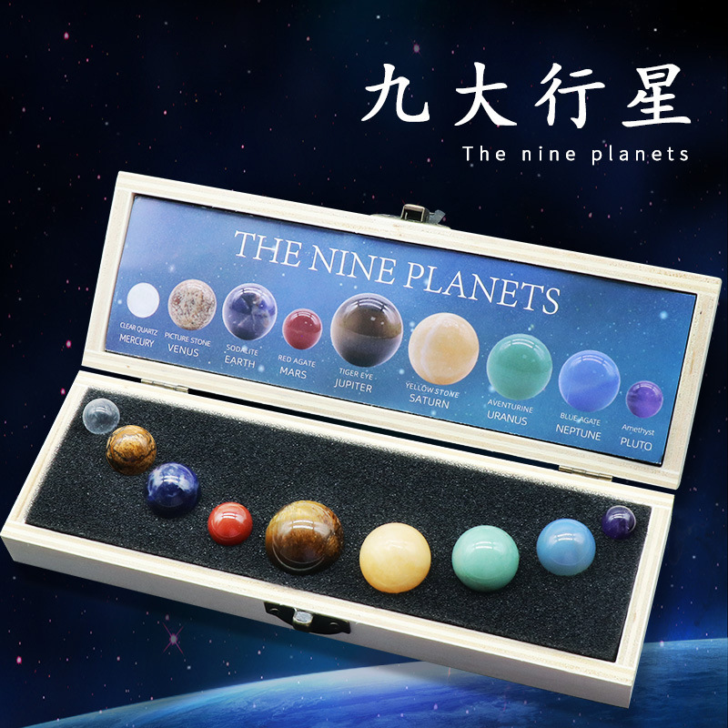 Solar System 9 Planets Gemstone Balls Gift Box for Desk Ornaments Home Decorations Galaxy Universe Model Chakra Healing Crystal Sphere Collective Figurines