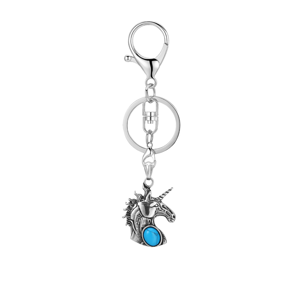 Turquoise Gemstone Cabs Steel Stainless Unicorn Pendant for Making Jewelry