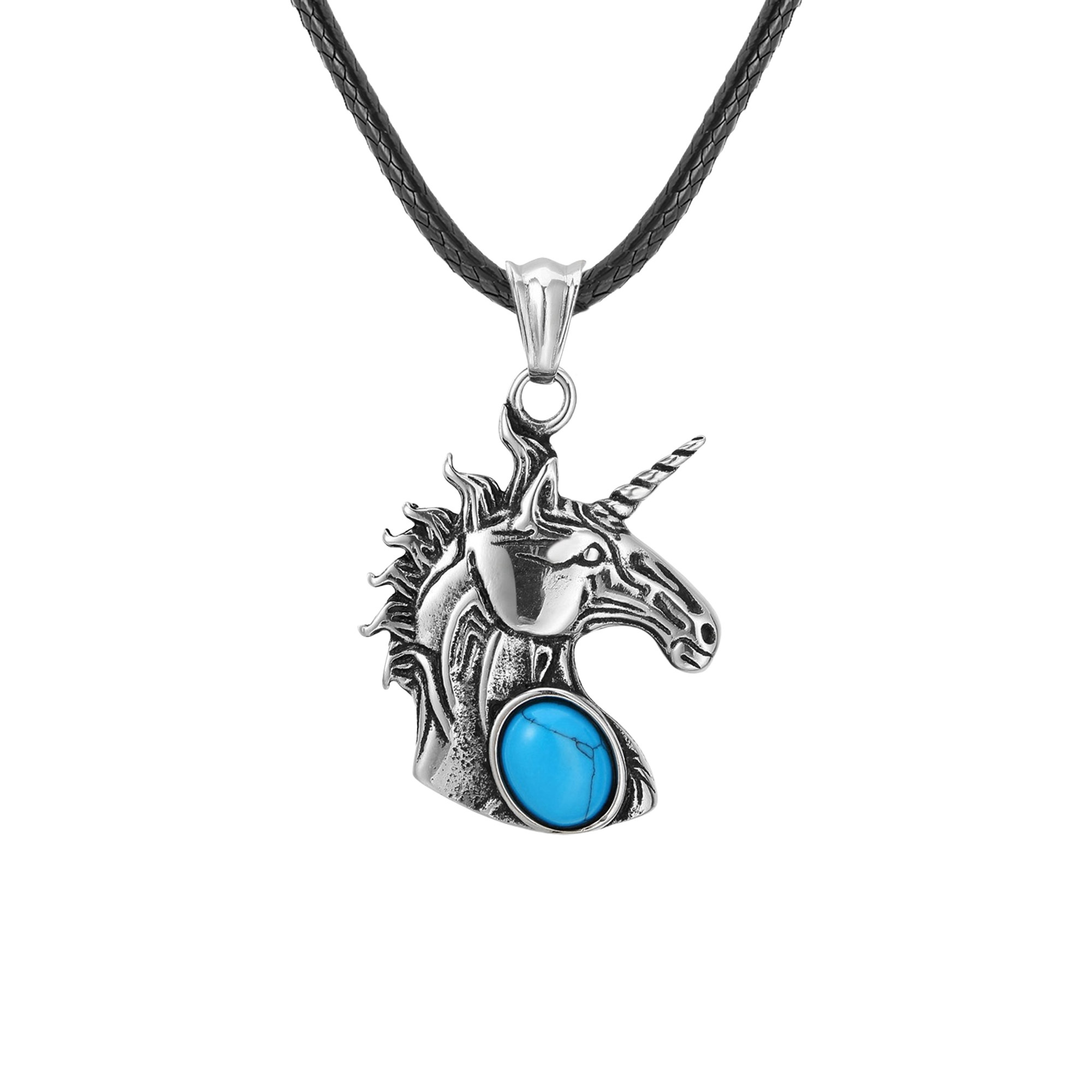 Natural Gemstone Cabs Steel Stainless Unicorn Pendant for Making Jewelry
