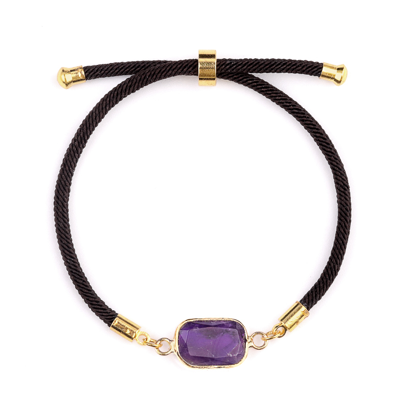 Faceted Rectangle Wrapped Gold Connector Charms  Adjustable Stone Bracelet