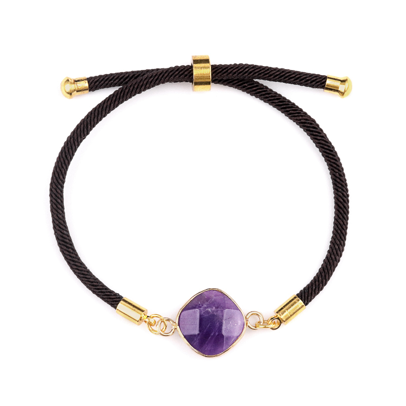 12mm Faceted Rhombus & Square Wrapped Gold Connector Charms  Adjustable Stone Bracelet