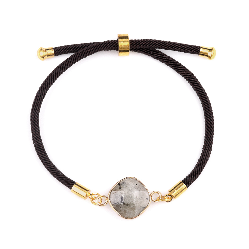 12mm Faceted Rhombus & Square Wrapped Gold Connector Charms  Adjustable Stone Bracelet
