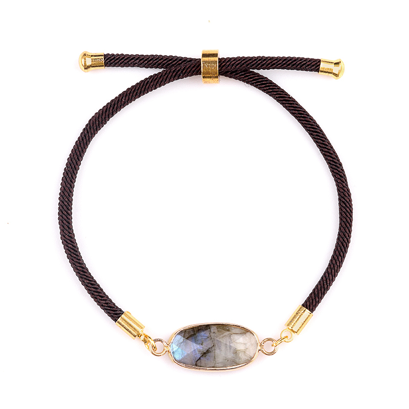 Amethyst Faceted Oval Beads Wrapped Gold Connector Charms  Adjustable Stone Bracelet